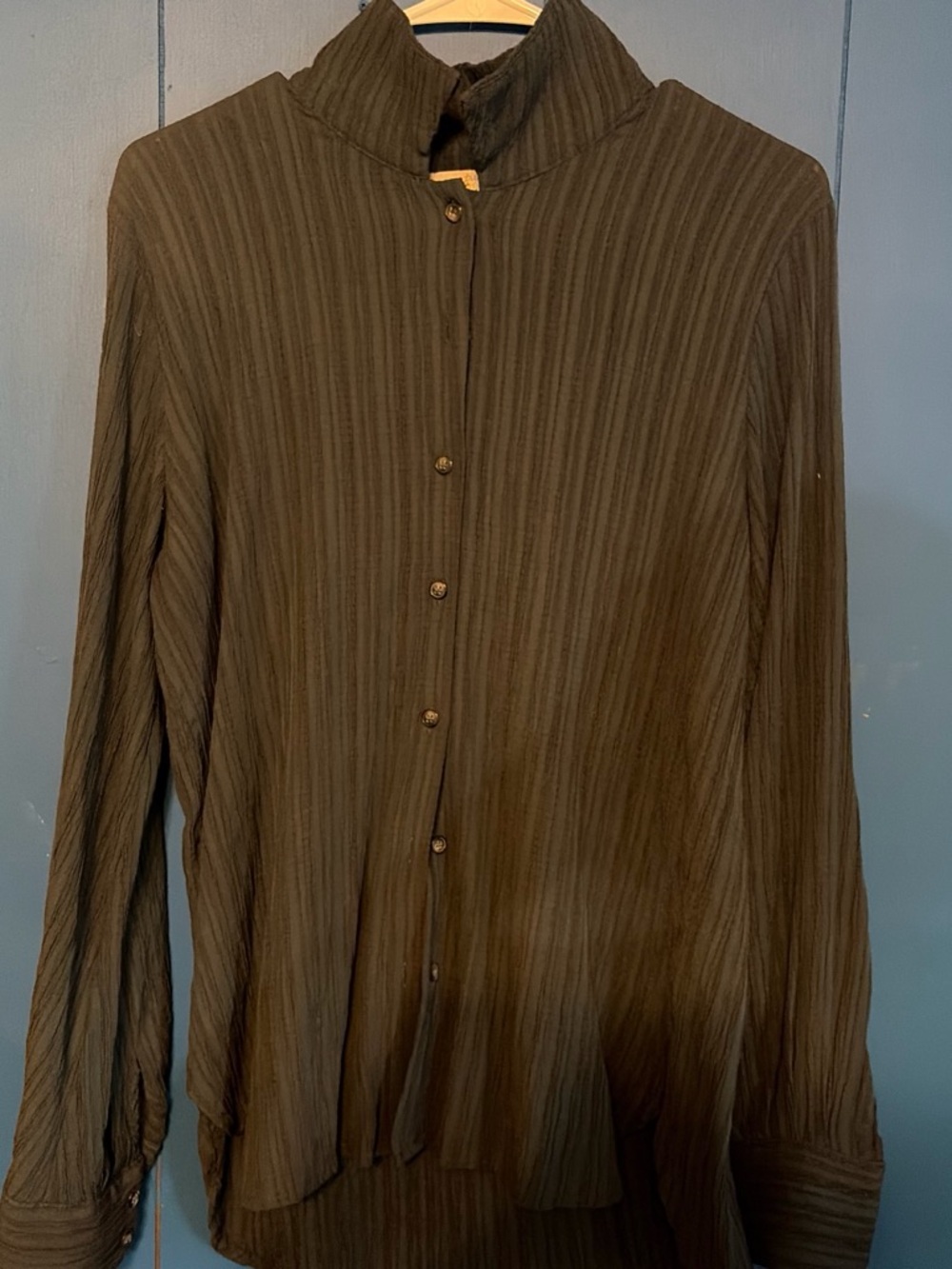 Mystree Olive Green Ribbed Button Down Shirt